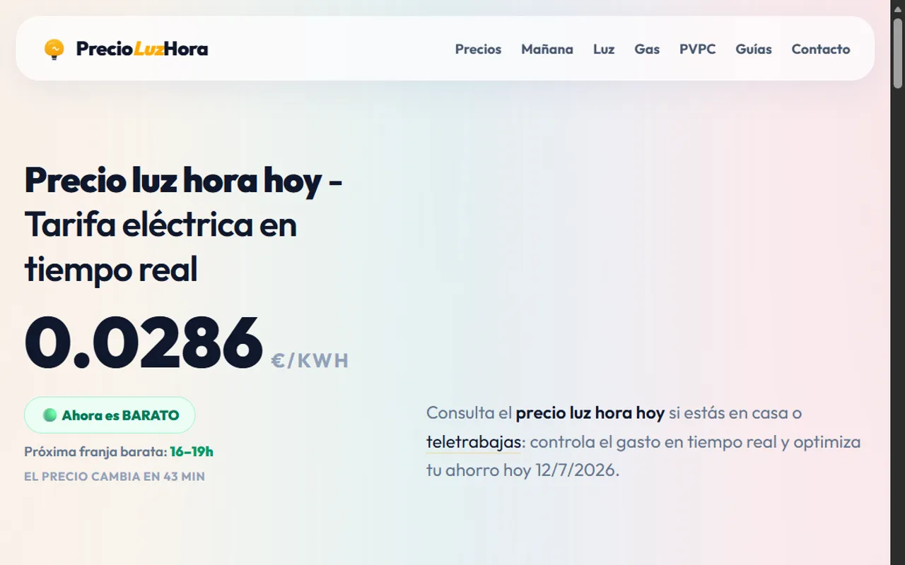 Precio Luz Hora — Ahorro en la factura de la luz